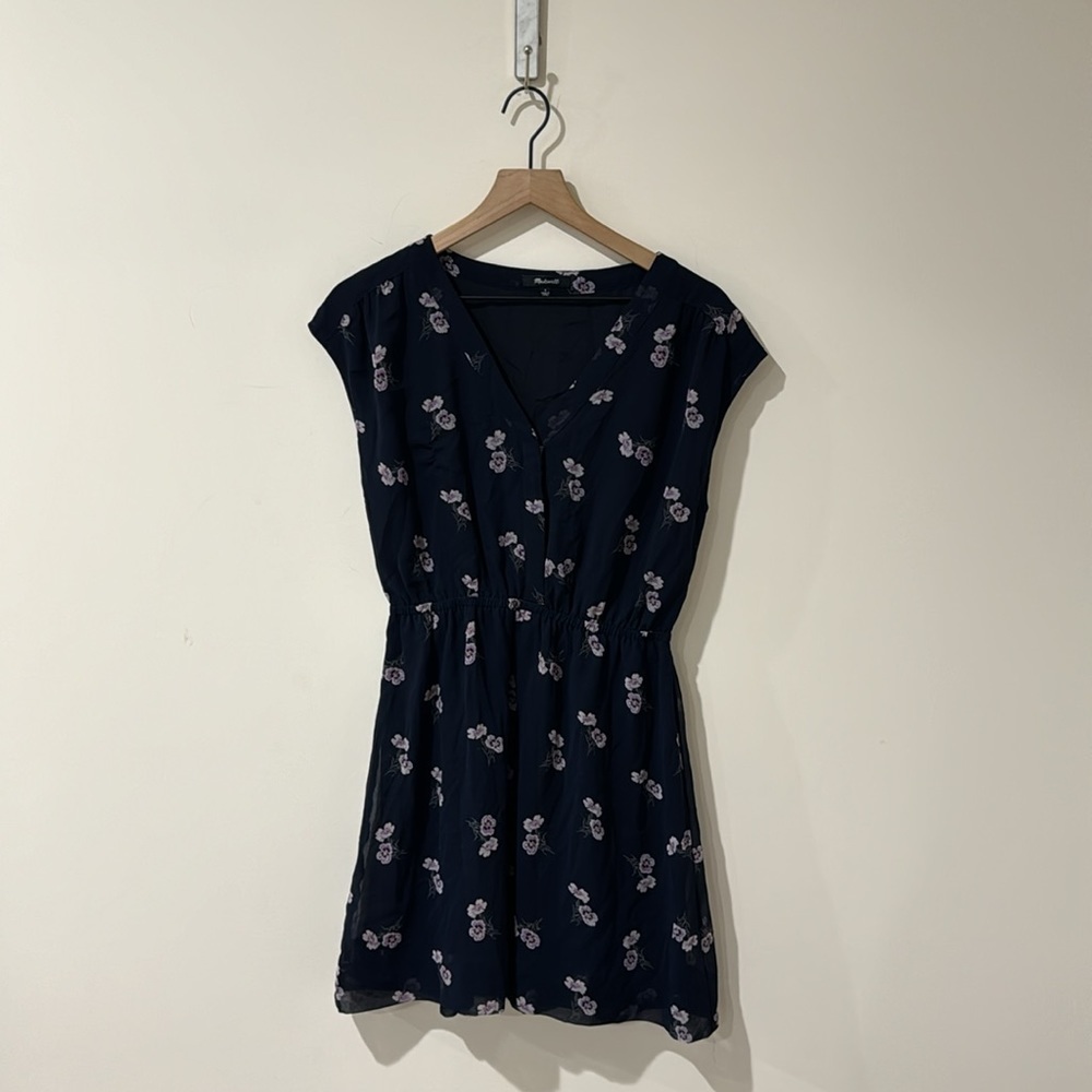 • Madewell • Women’s Skygaze Mini Dress Pansy Bouquet Navy Blue and Purple 6 - Picture 2 of 4